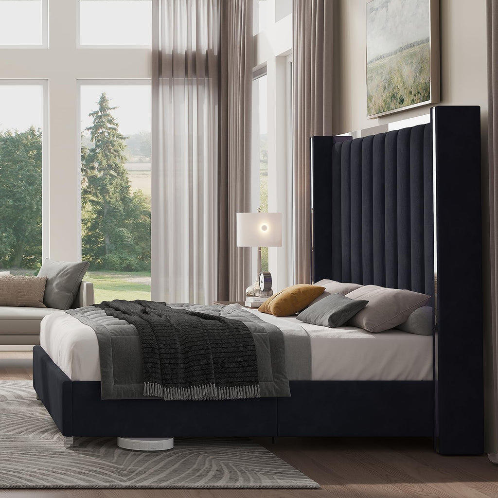Queen Upholstered Bed Frame with Tall Headboard W9692