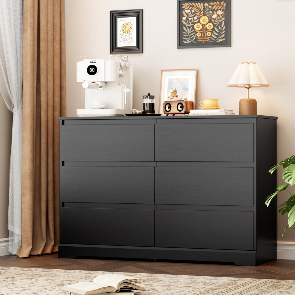 Black 6 Drawer Double Dresser Q958
