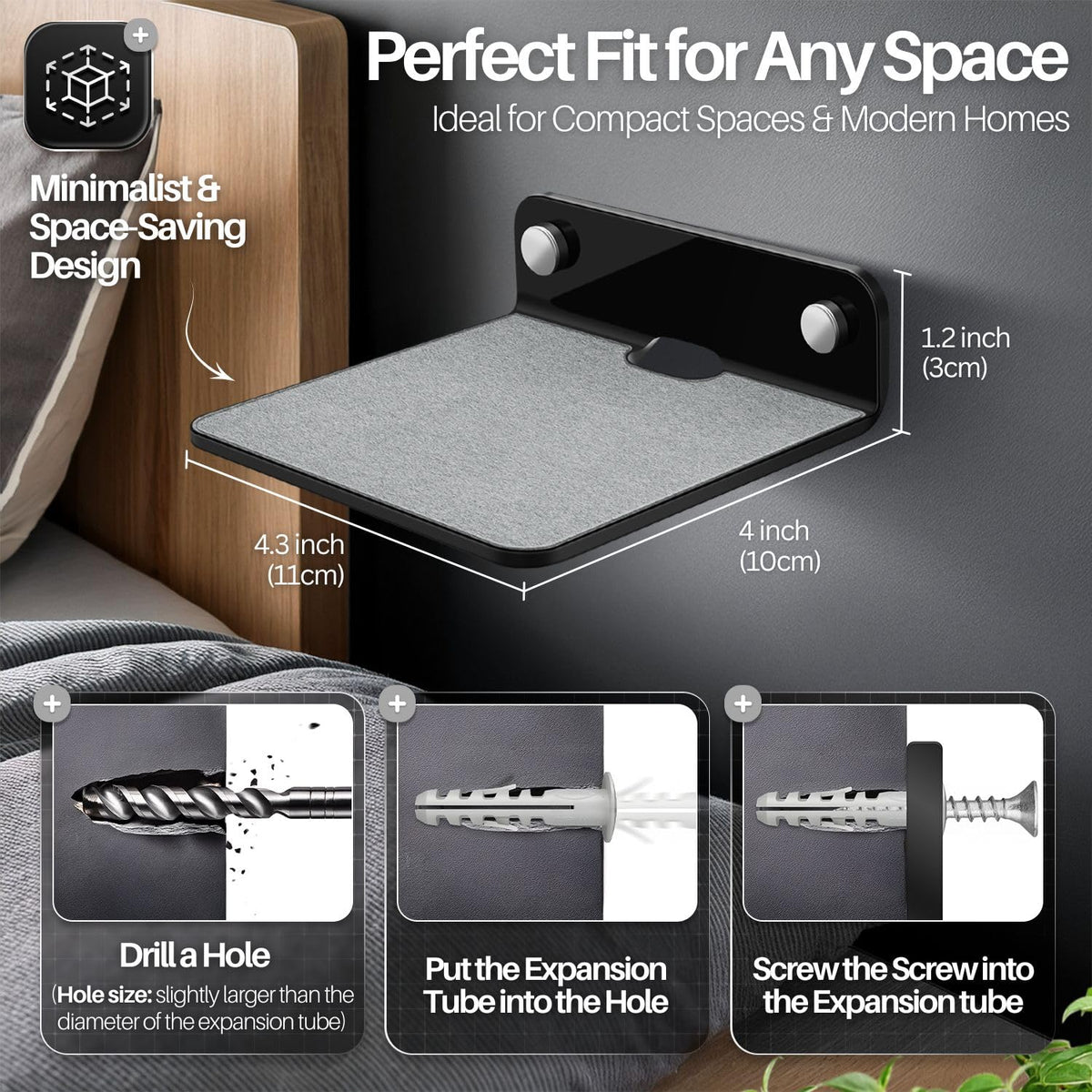 Black Acrylic 9 Inch 2 Pack Floating Speaker Shelf Wall Mount E7010