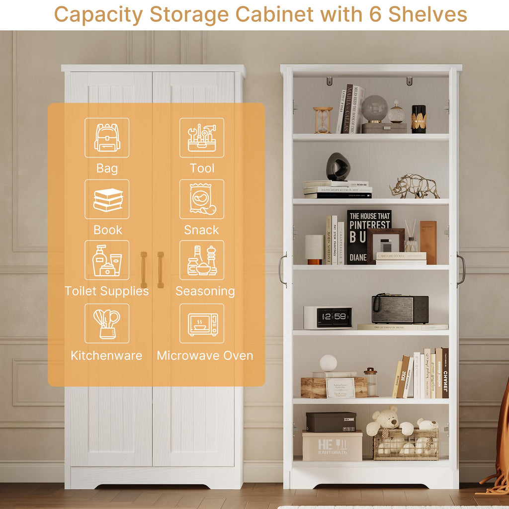 70" Tall Wood Storage Cabinet with 6 Adjustable Shelves Q1784