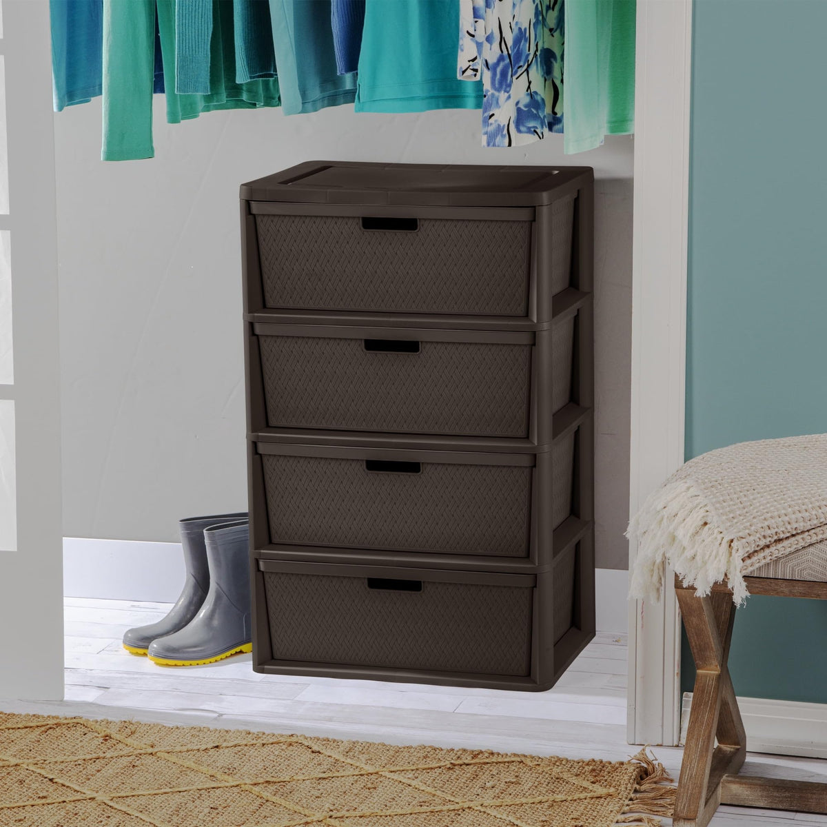 Brown 4 Drawer Plastic Storage Tower B2247