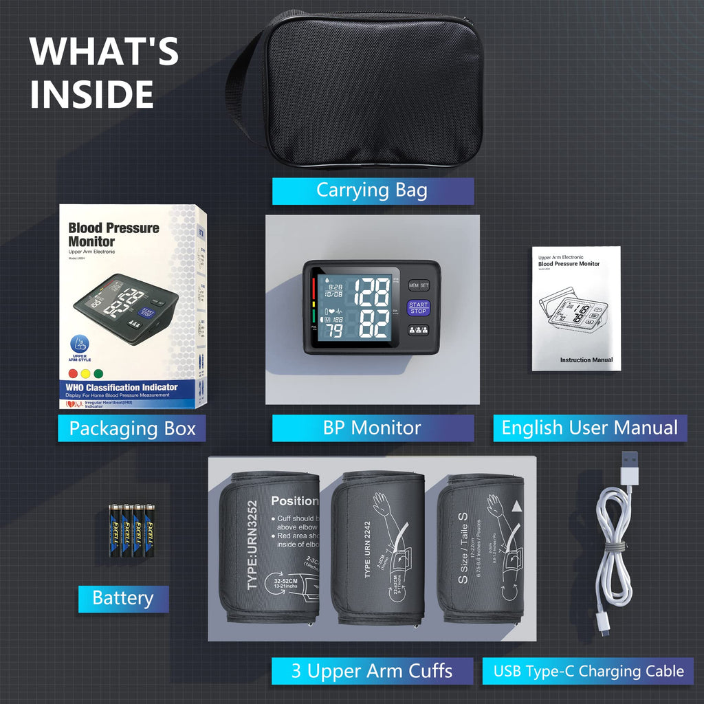 Blood Pressure Machine Upper Arm, 3 Size Cuffs, Automatic Digital BP Monitor, Large Backlit LCD G441