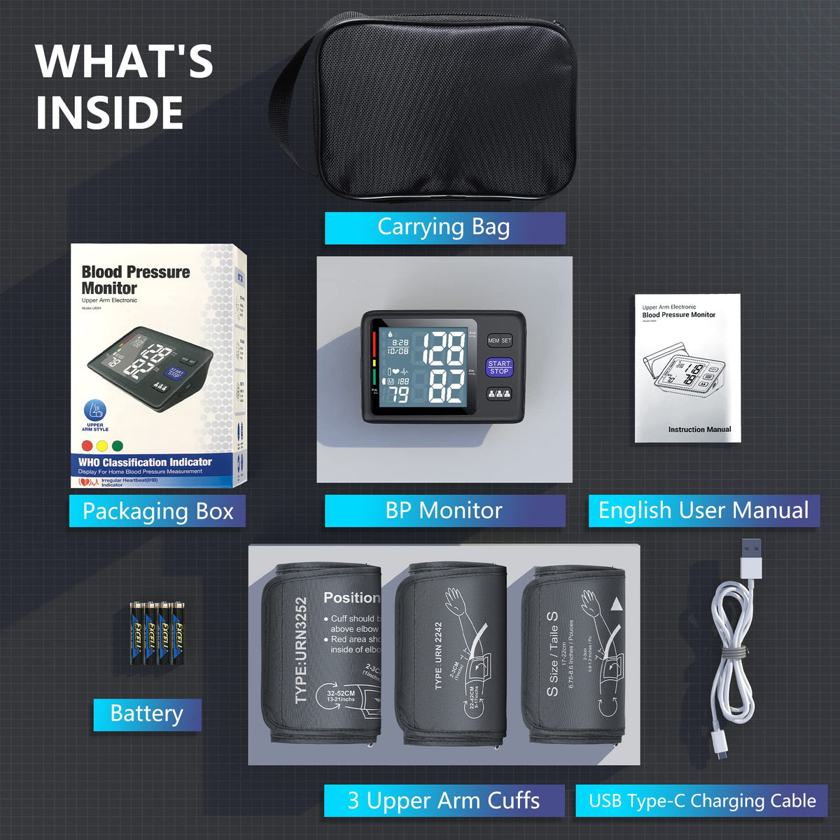 Blood Pressure Machine Upper Arm, 3 Size Cuffs, Automatic Digital BP Monitor, Large Backlit LCD G441