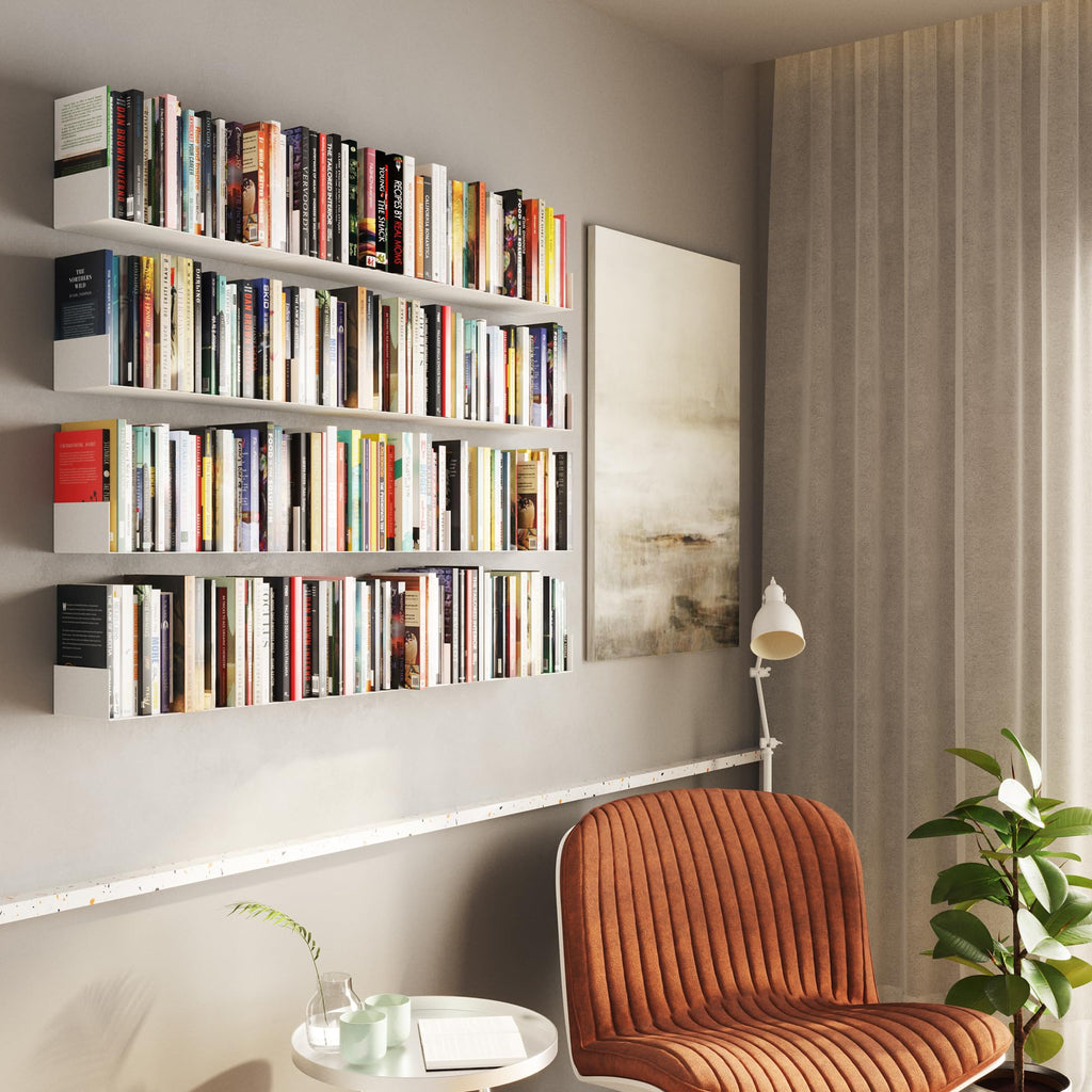White Metal U Shape Wall Mountable Bookshelf A1445