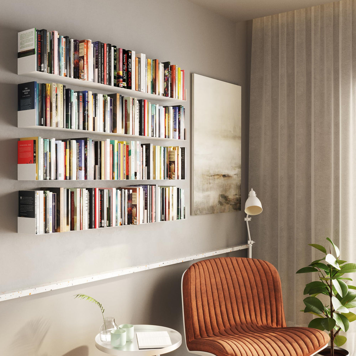 White Metal U Shape Wall Mountable Bookshelf A1445