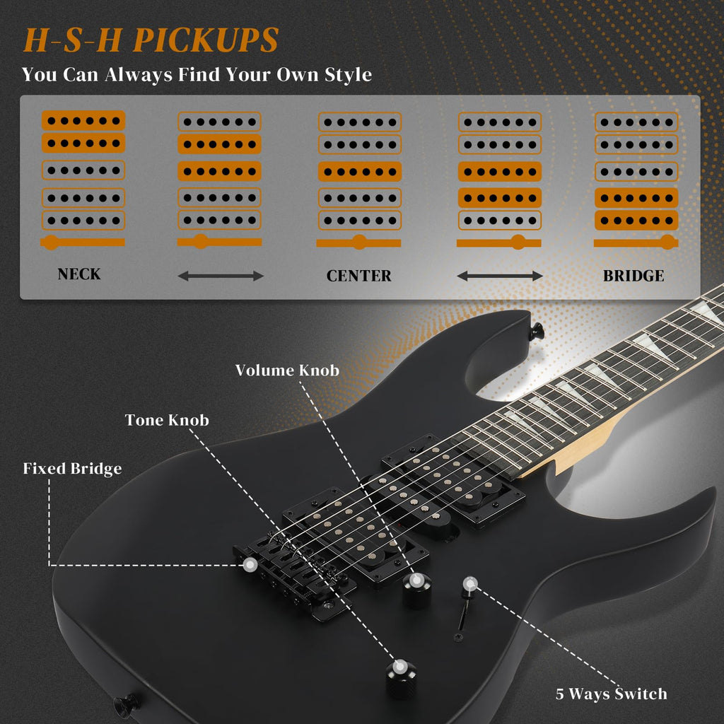 39" Matte Black Electric Guitar with 20Watt Amp D14473