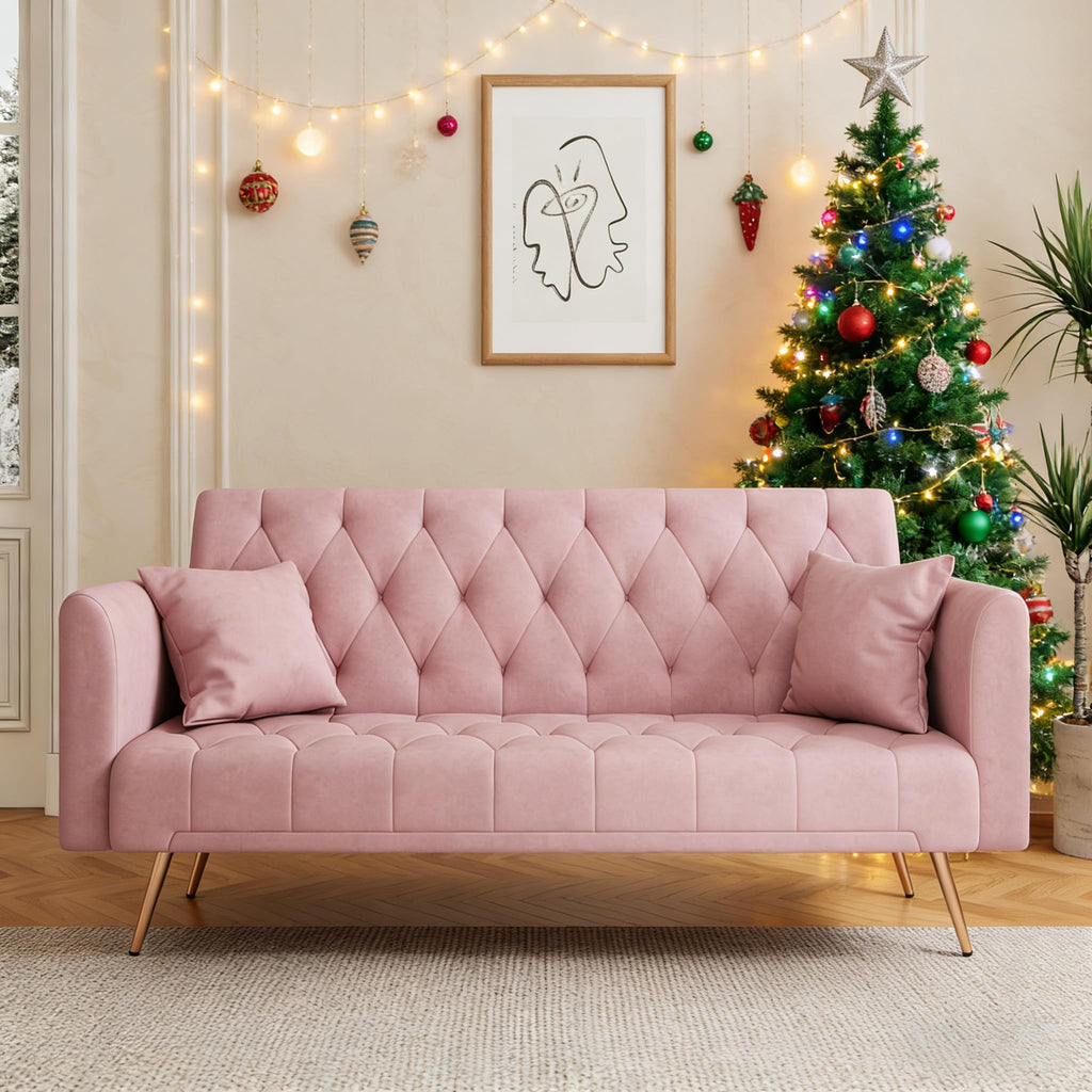 71" Velvet Futon Sofa Bed with 2 Pillows H191