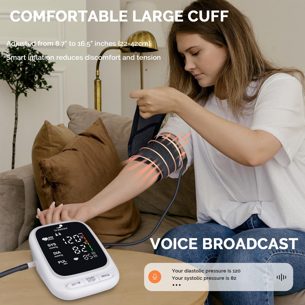 Automatic Upper Arm Blood Pressure Monitor with Adjustable 8.7"-16.5" Cuff W49311