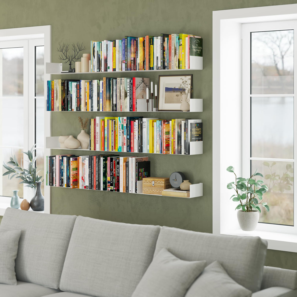 White Metal U Shape Wall Mountable Bookshelf A1445