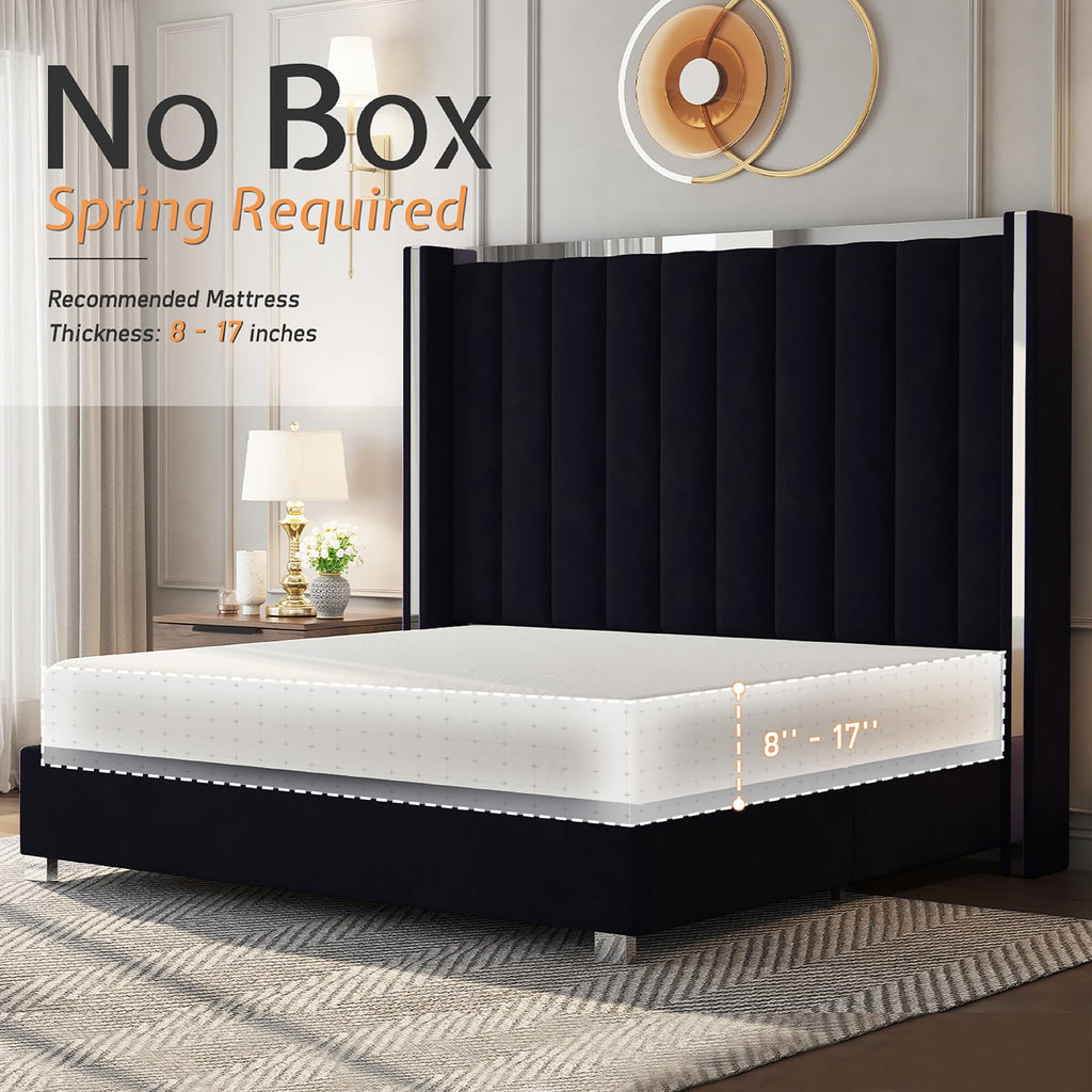 Queen Upholstered Bed Frame with Tall Headboard W9692