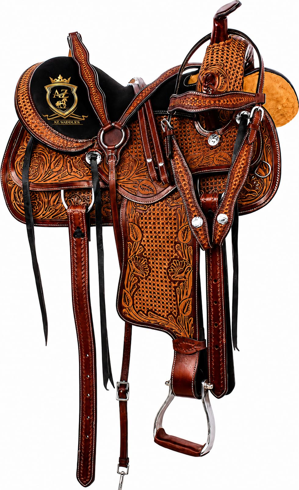 Hand Tooled Western Trail Saddle Set Premium Leather 10-18" B8120