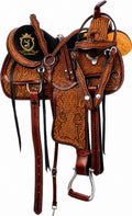 Hand Tooled Western Trail Saddle Set Premium Leather 10-18" B8120