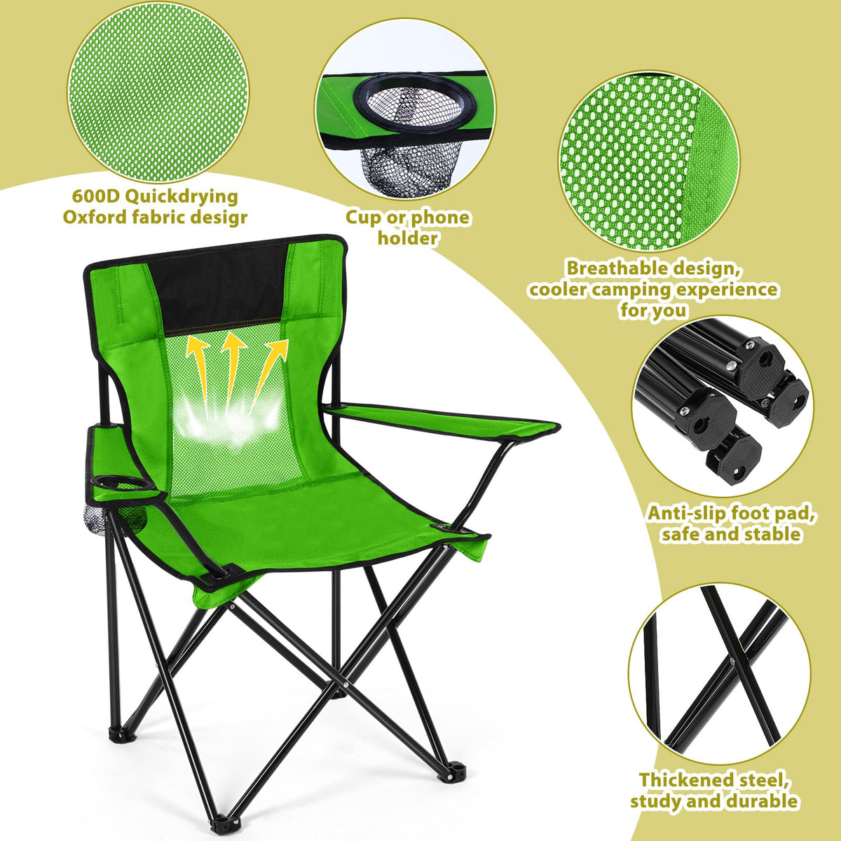 2 PCS Folding Camping Chair with Cupholder and Carry Bag P977