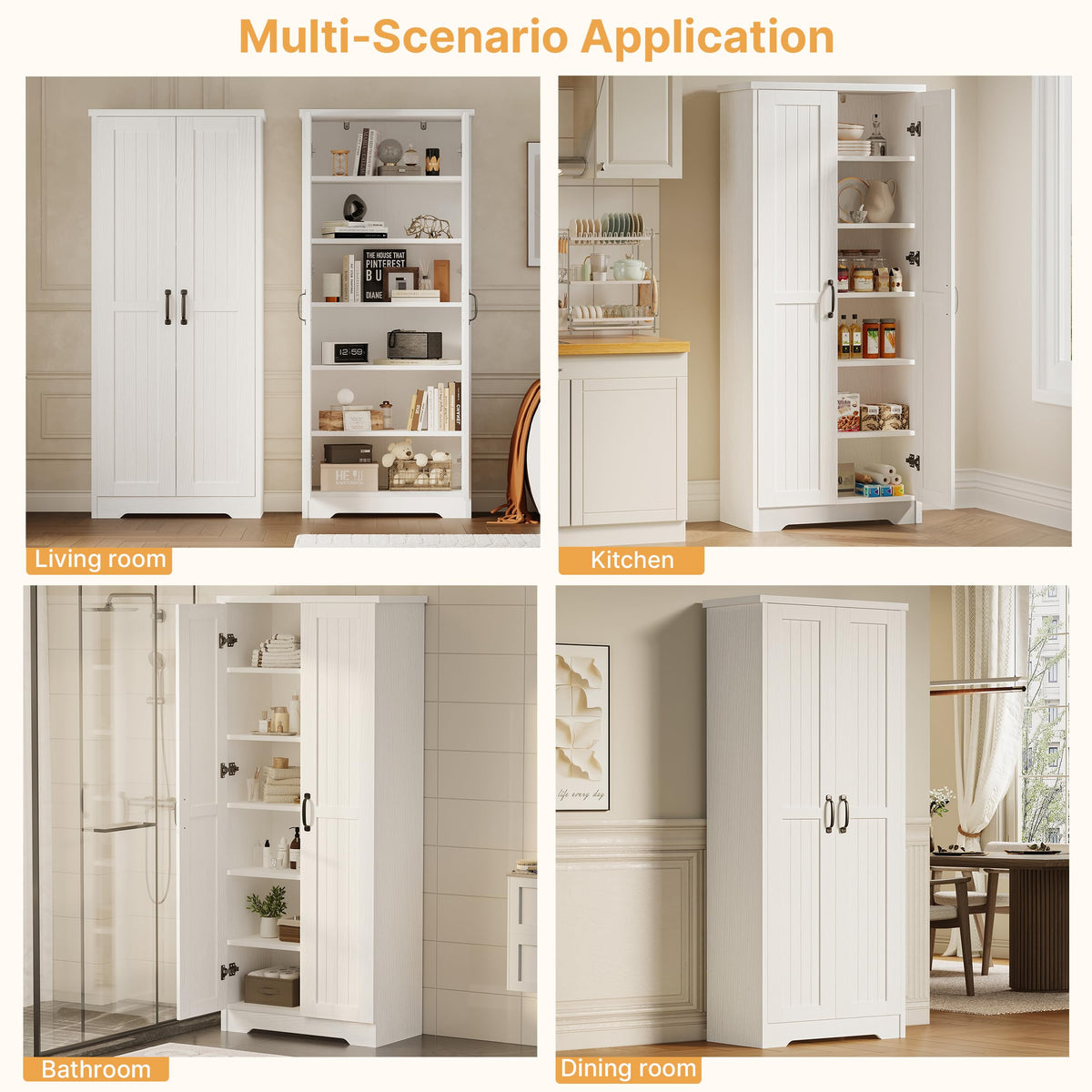 70" Tall Wood Storage Cabinet with 6 Adjustable Shelves Q1784