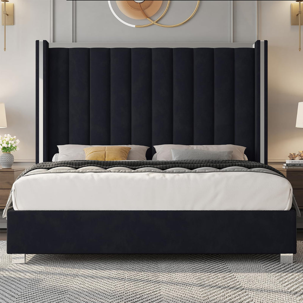 Queen Upholstered Bed Frame with Tall Headboard W9692
