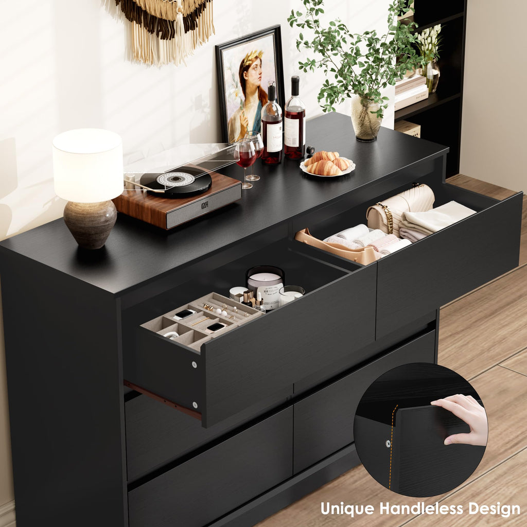 Black 6 Drawer Double Dresser Q958