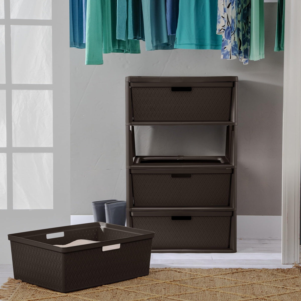 Brown 4 Drawer Plastic Storage Tower B2247