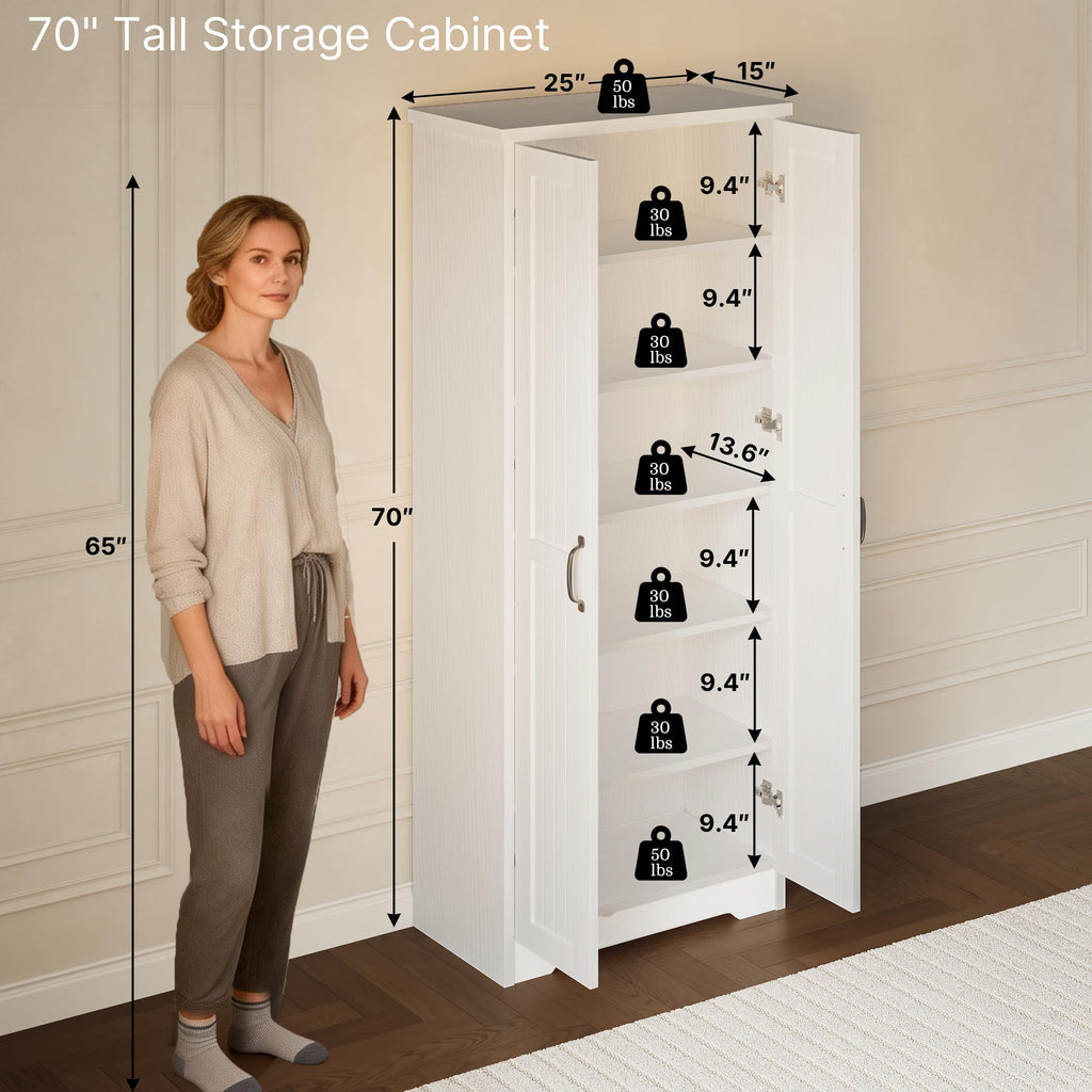 70" Tall Wood Storage Cabinet with 6 Adjustable Shelves Q1784