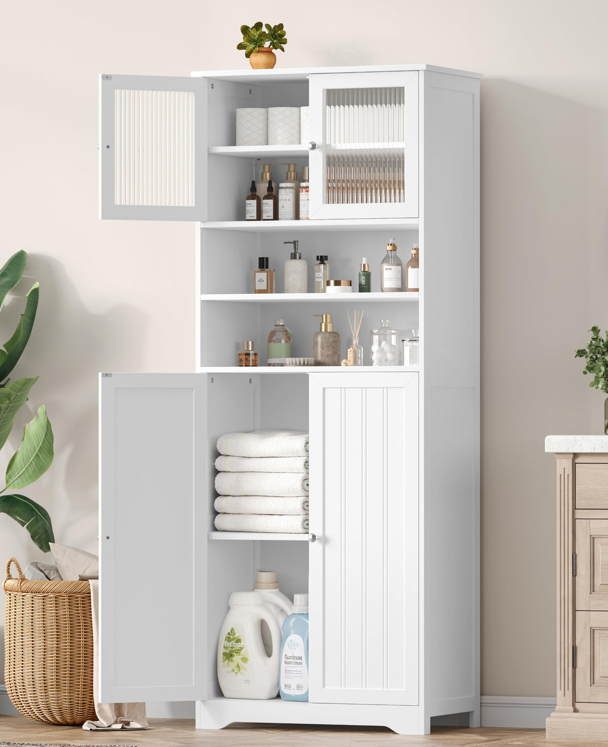 66.9" H Tall White Bathroom Storage Cabinet Q5569