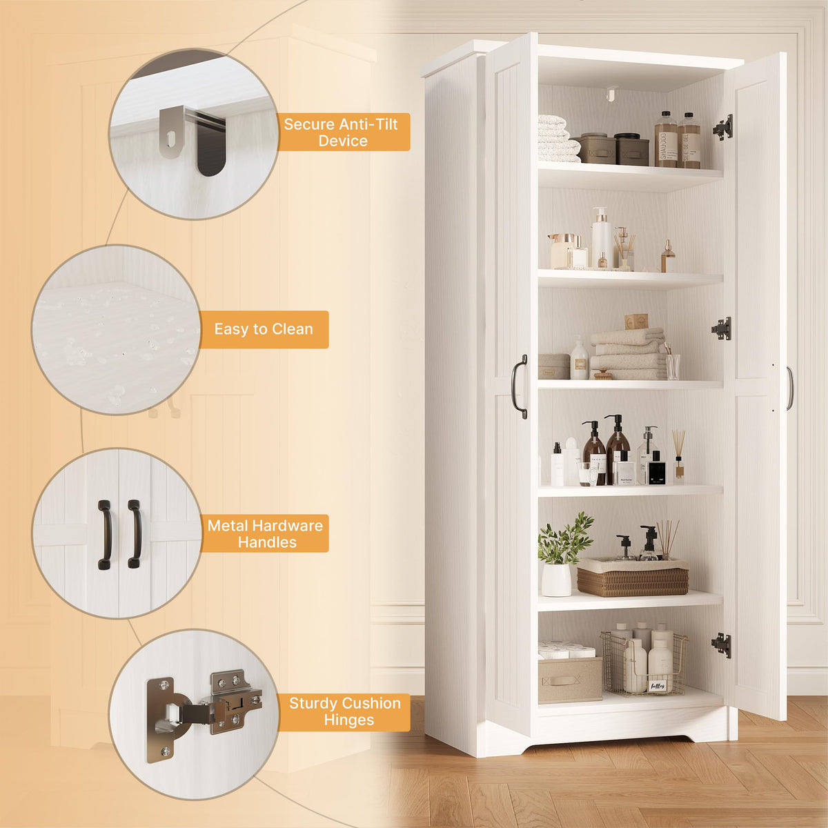 70" Tall Wood Storage Cabinet with 6 Adjustable Shelves Q1784