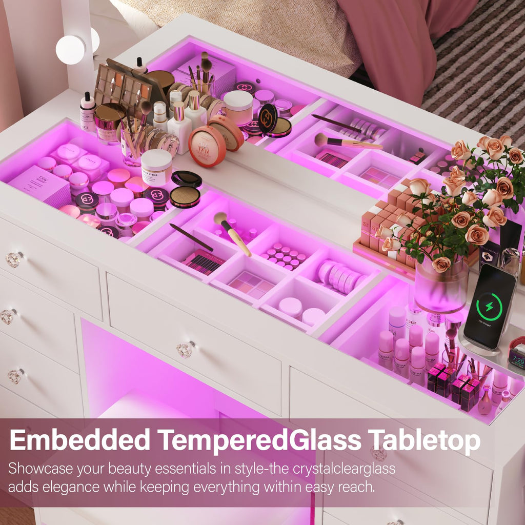 45" Large White Vanity Desk with RGB Lighting C416153