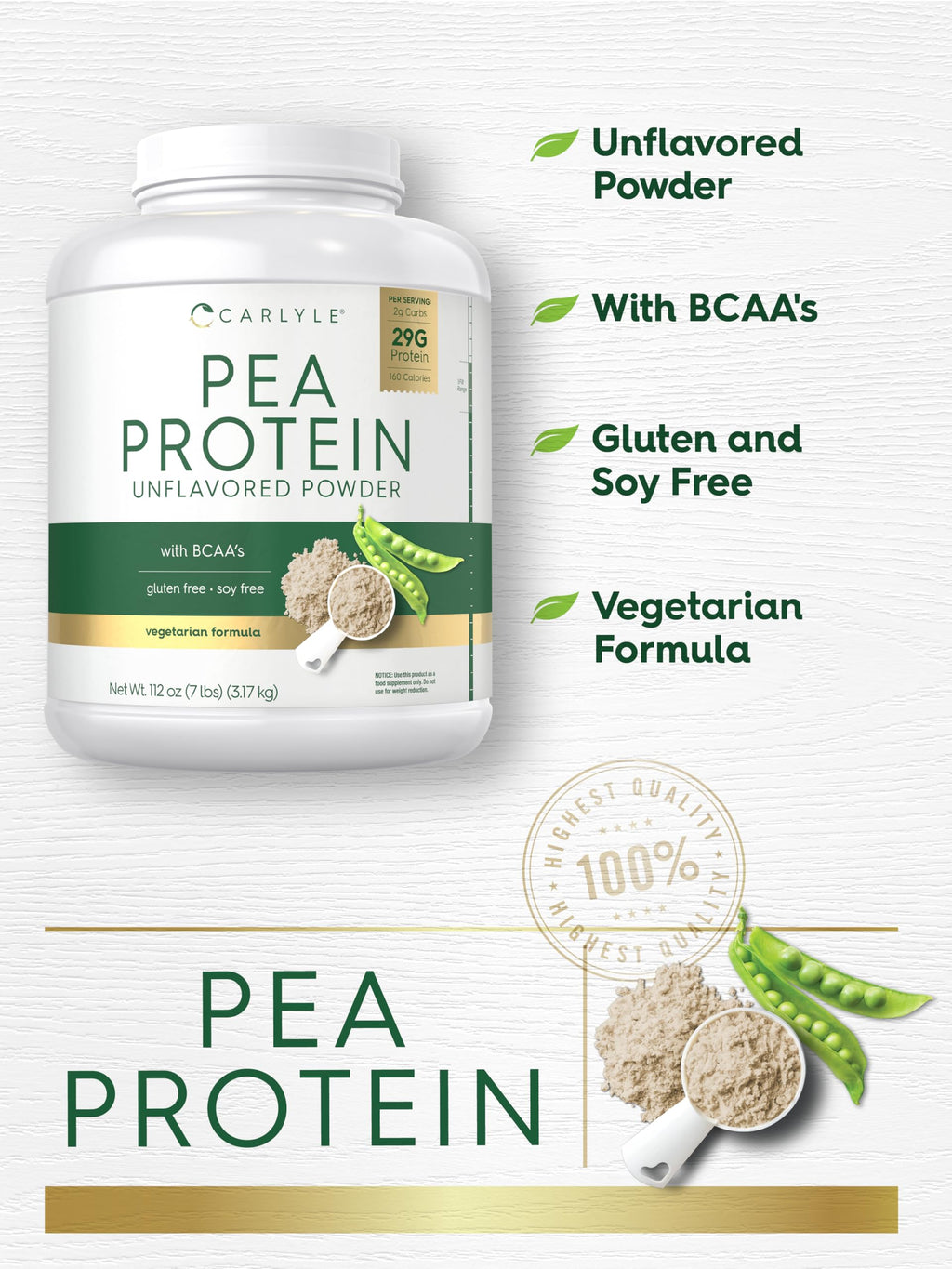 Pea Protein Isolate Powder 7lb Unflavored K51789