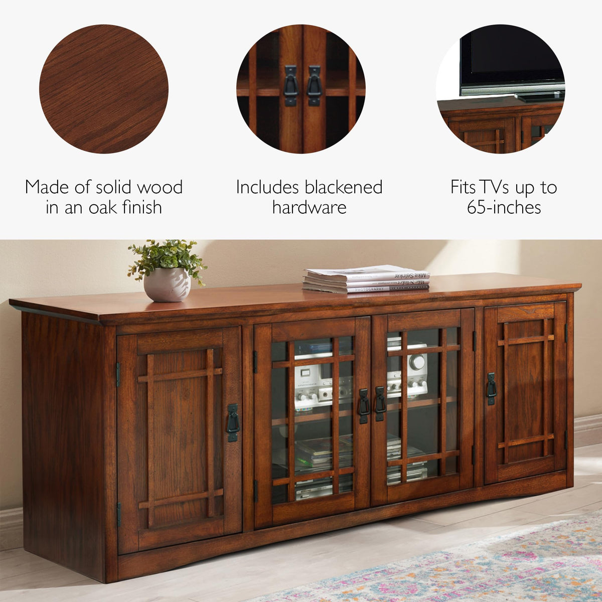 Solid Wood Mission Oak Four Door TV Stand Z34366