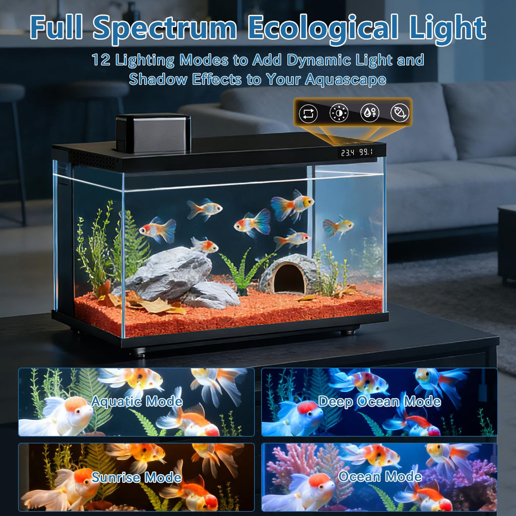 10 Gallon Smart Fish Aquarium Kit with Pump Filtration LED Lighting J670706