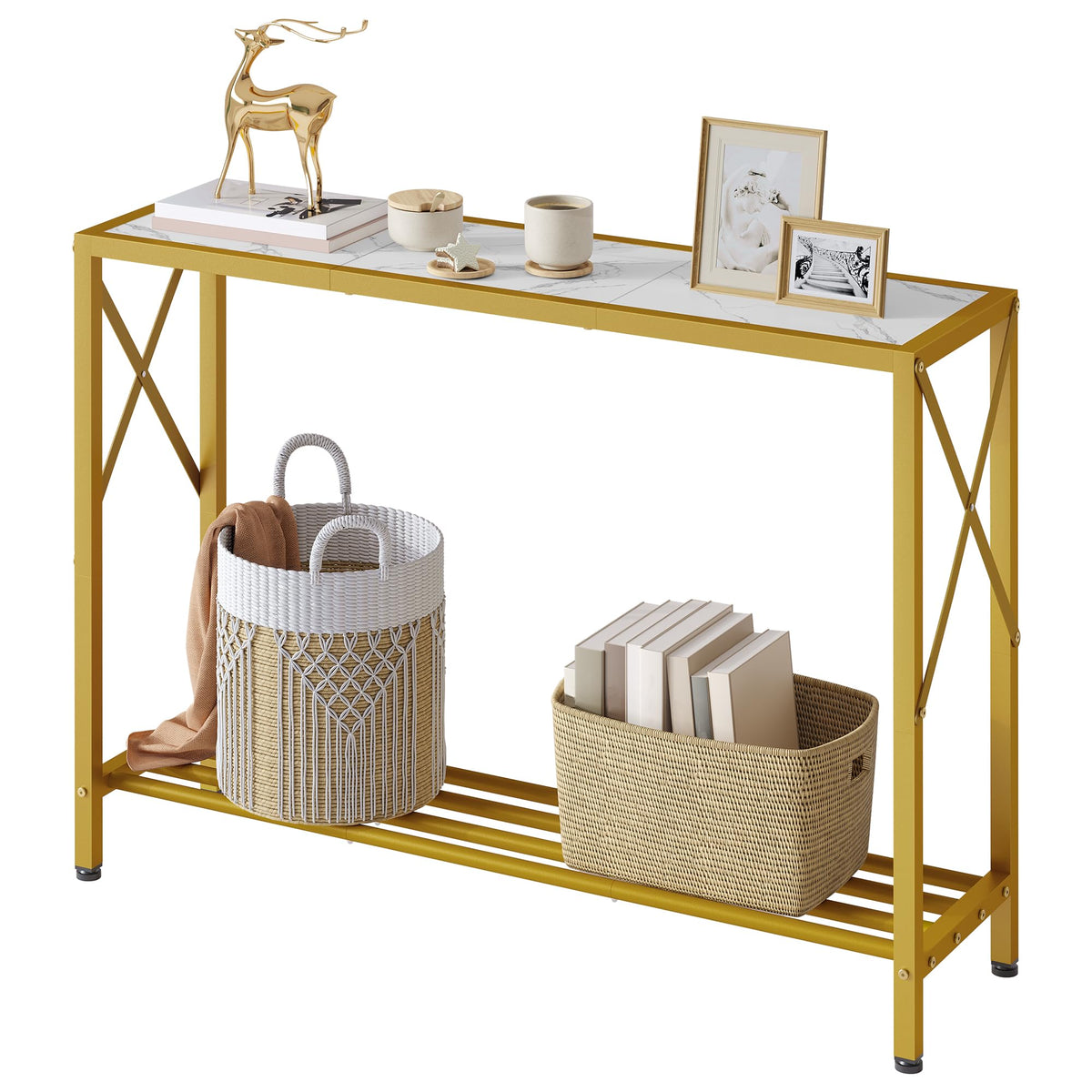 41.8" 2 Tier Gold Console Table with Shelves Z946