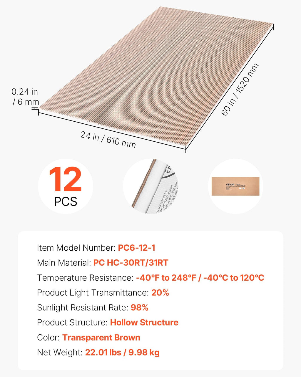 12Pcs Polycarbonate Roofing Panels Double Layer Z327