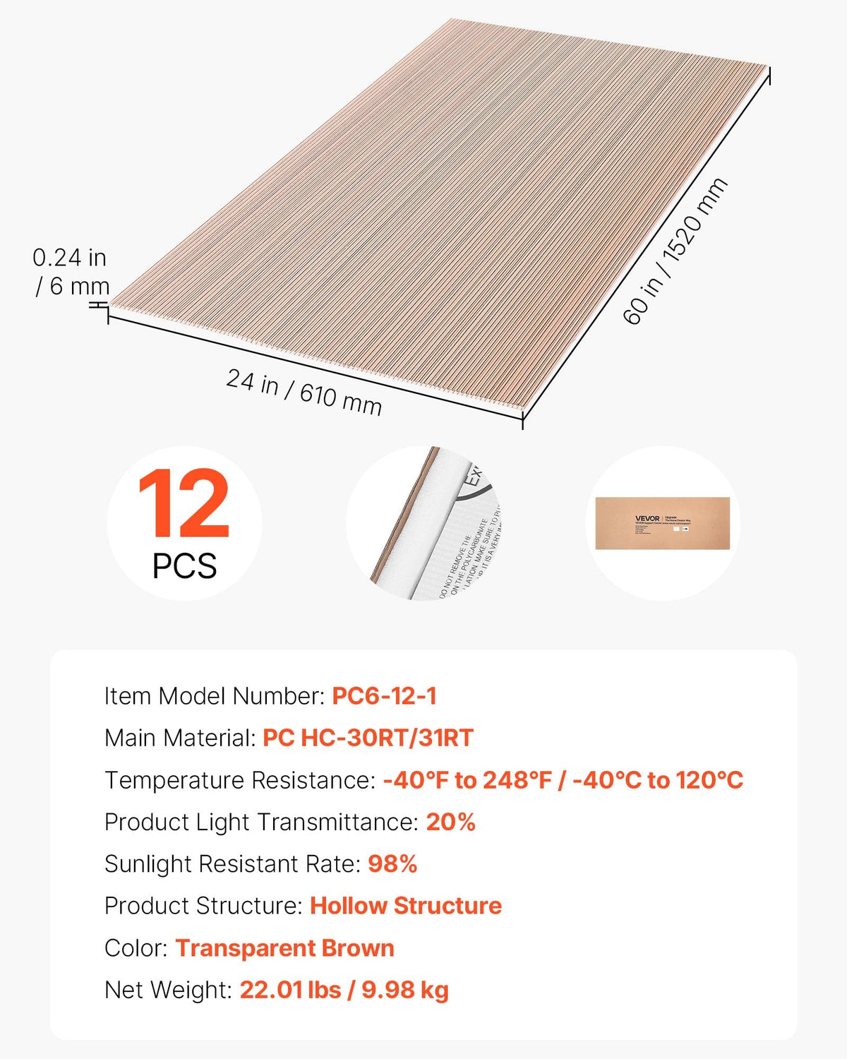 12Pcs Polycarbonate Roofing Panels Double Layer Z327