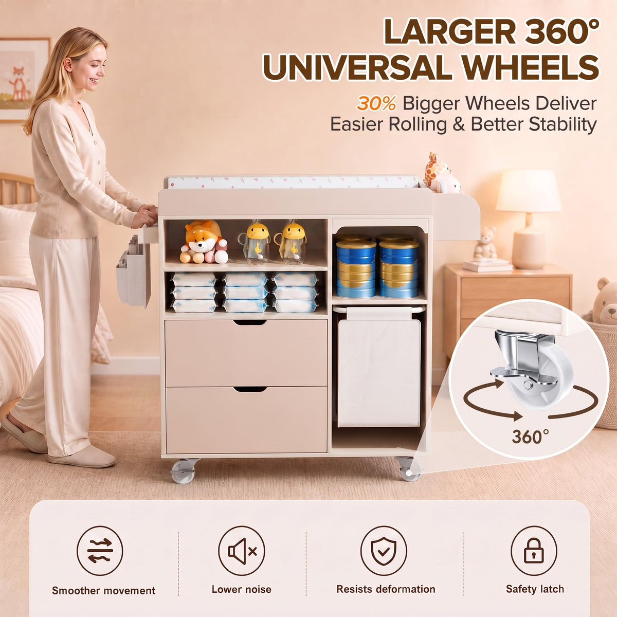 Beige Baby Changing Table Dresser with Drawers U864