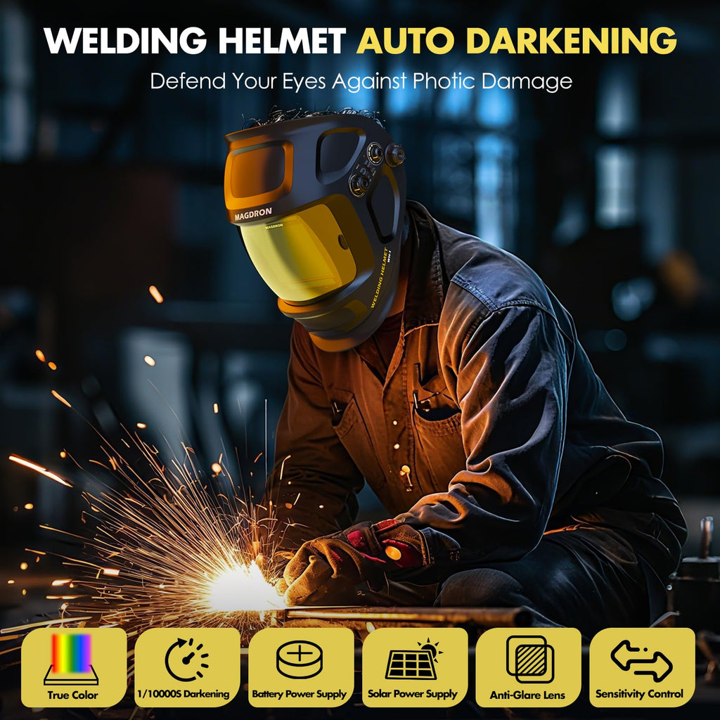 Auto Darkening Welding Helmet Large View True Color 4 Arc Sensor Solar/Battery Powered Q5166