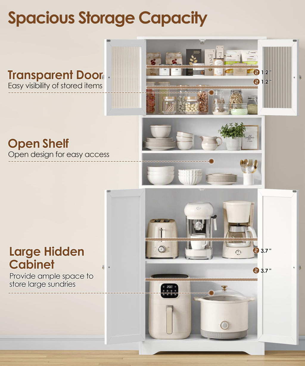 66.9" H Tall White Bathroom Storage Cabinet Q5569