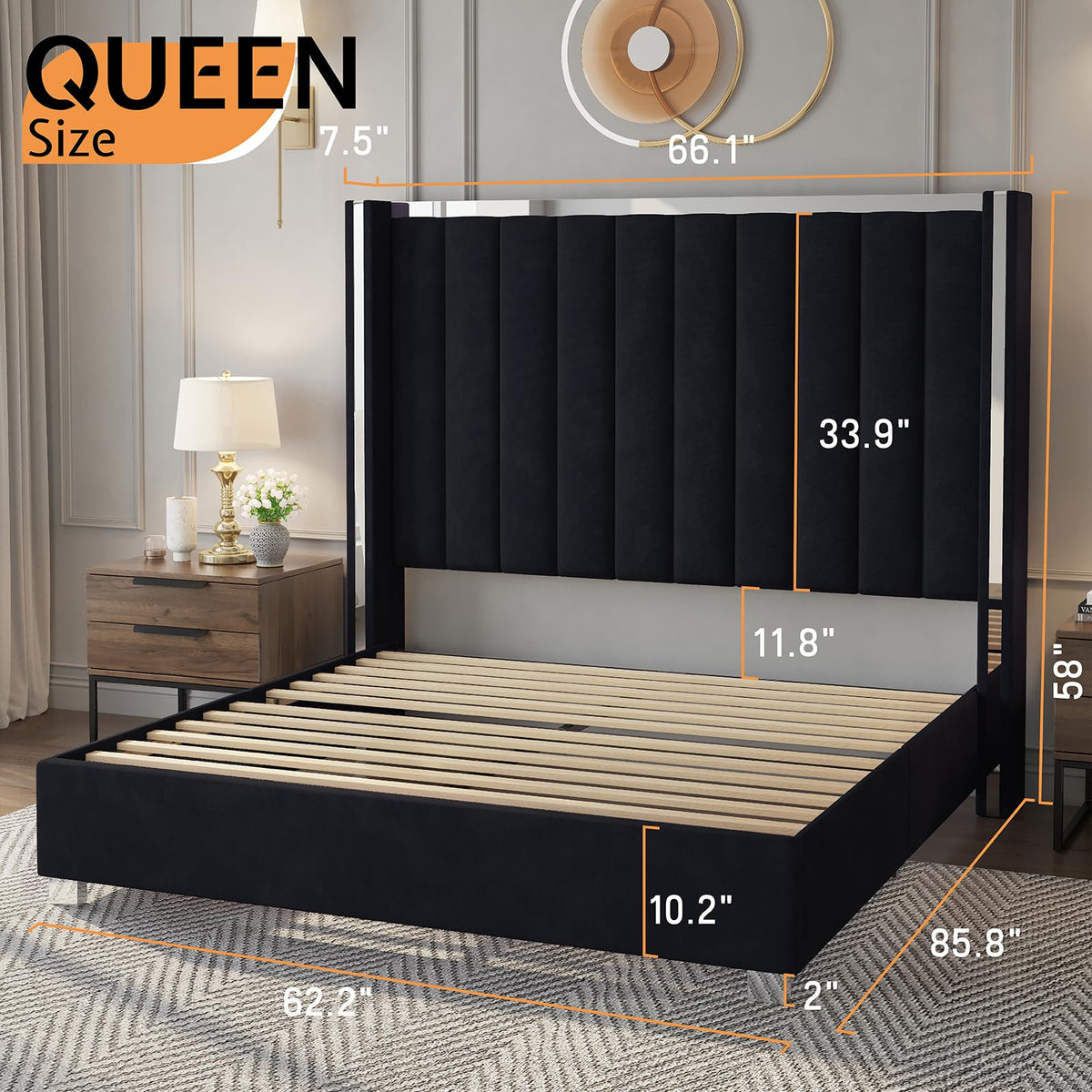 Queen Upholstered Bed Frame with Tall Headboard W9692