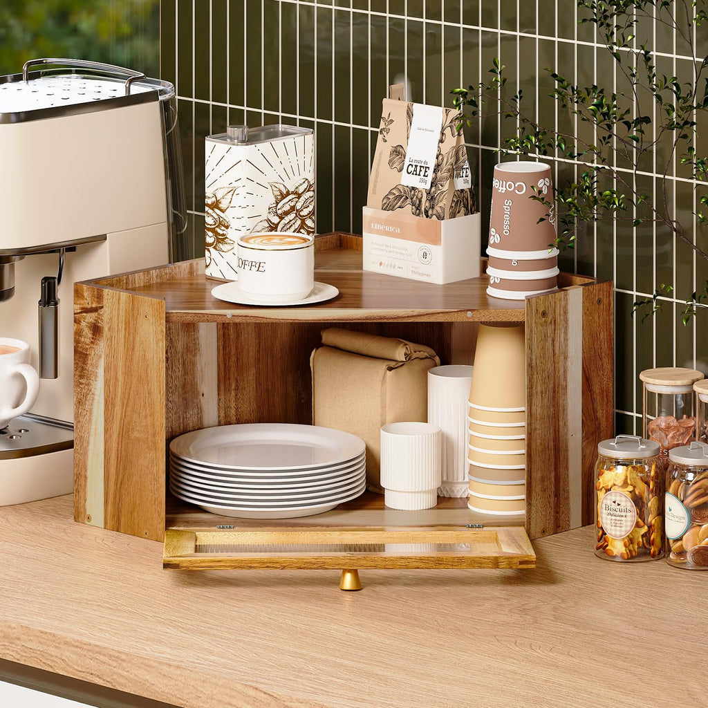 Acacia Wood Corner Bread Box H3965