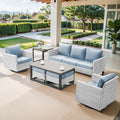 7 Piece Wicker Patio Sofa Set with Swivel Rocker Chairs and Ottomans S15565