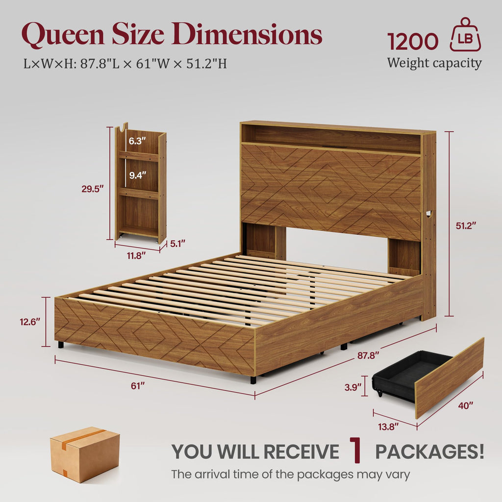 Queen Bed Frame with 4 Drawers L43307