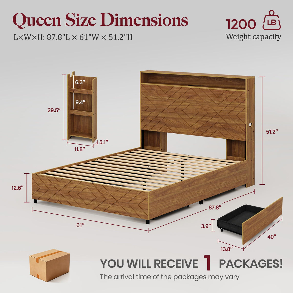 Queen Bed Frame with 4 Drawers L43307