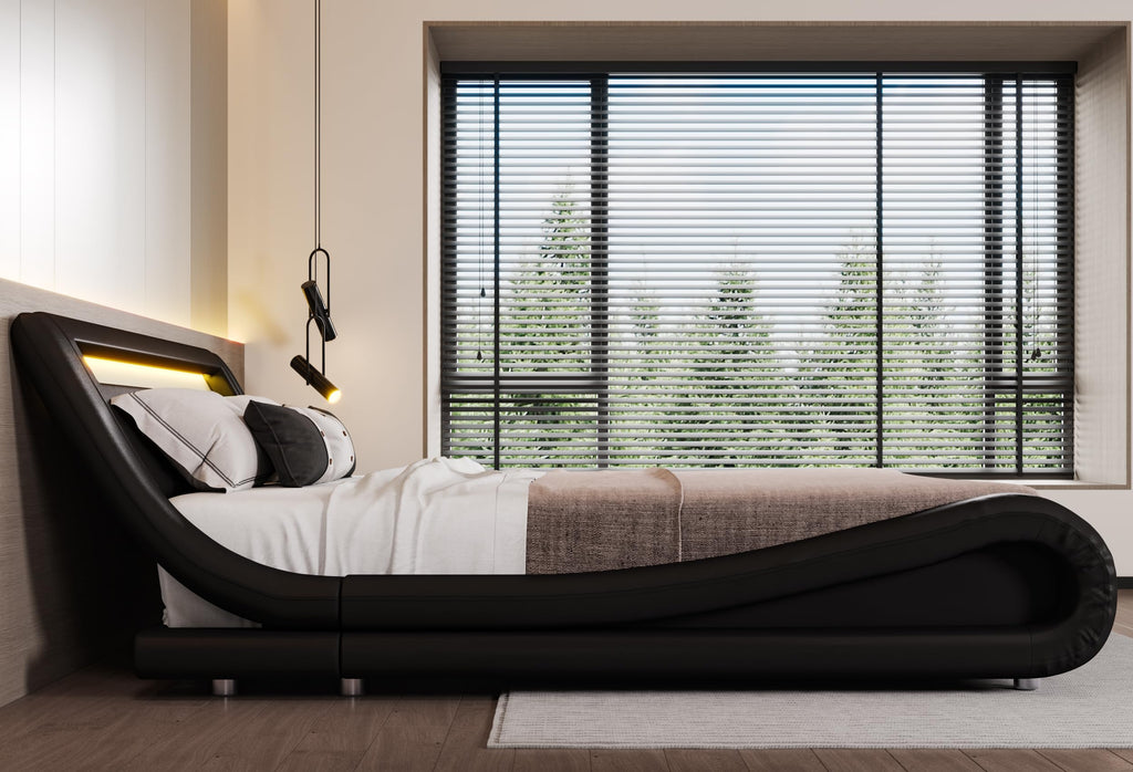 Full Size Bed Frame with Upholstered LED Headboard A7608