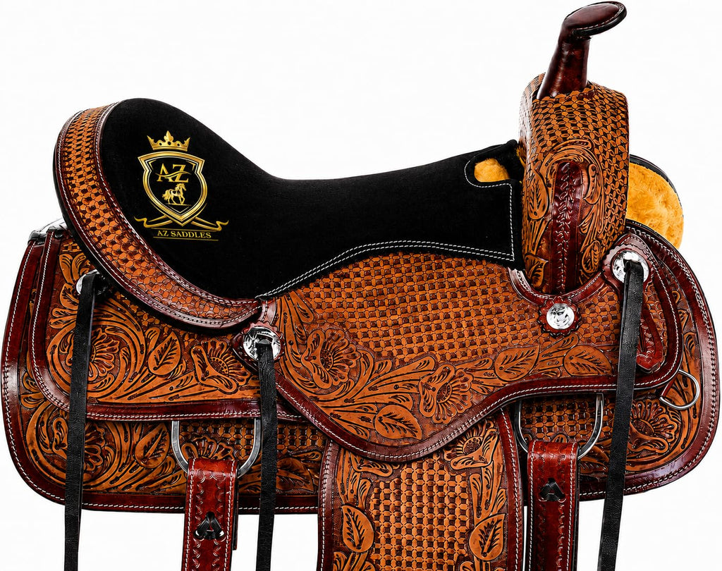 Hand Tooled Western Trail Saddle Set Premium Leather 10-18" B8120