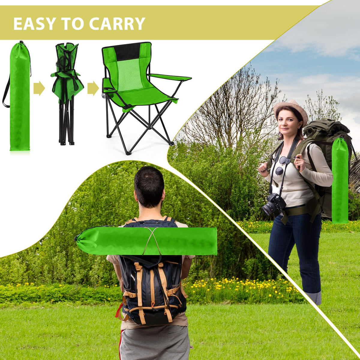 2 PCS Folding Camping Chair with Cupholder and Carry Bag P977