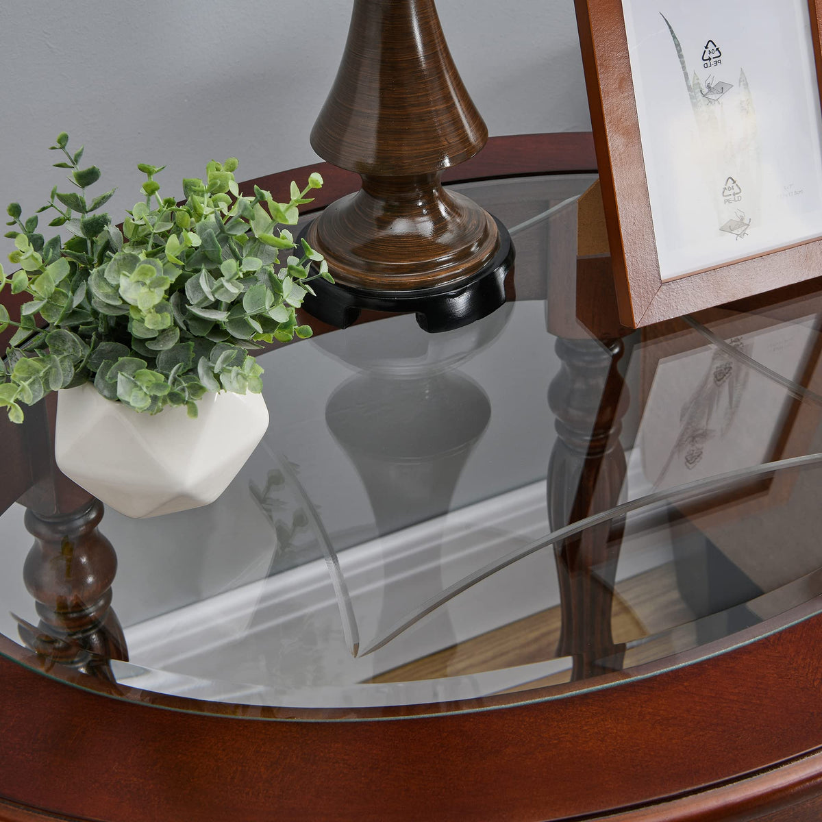 Wood Oval End Table with Glass Top G21186