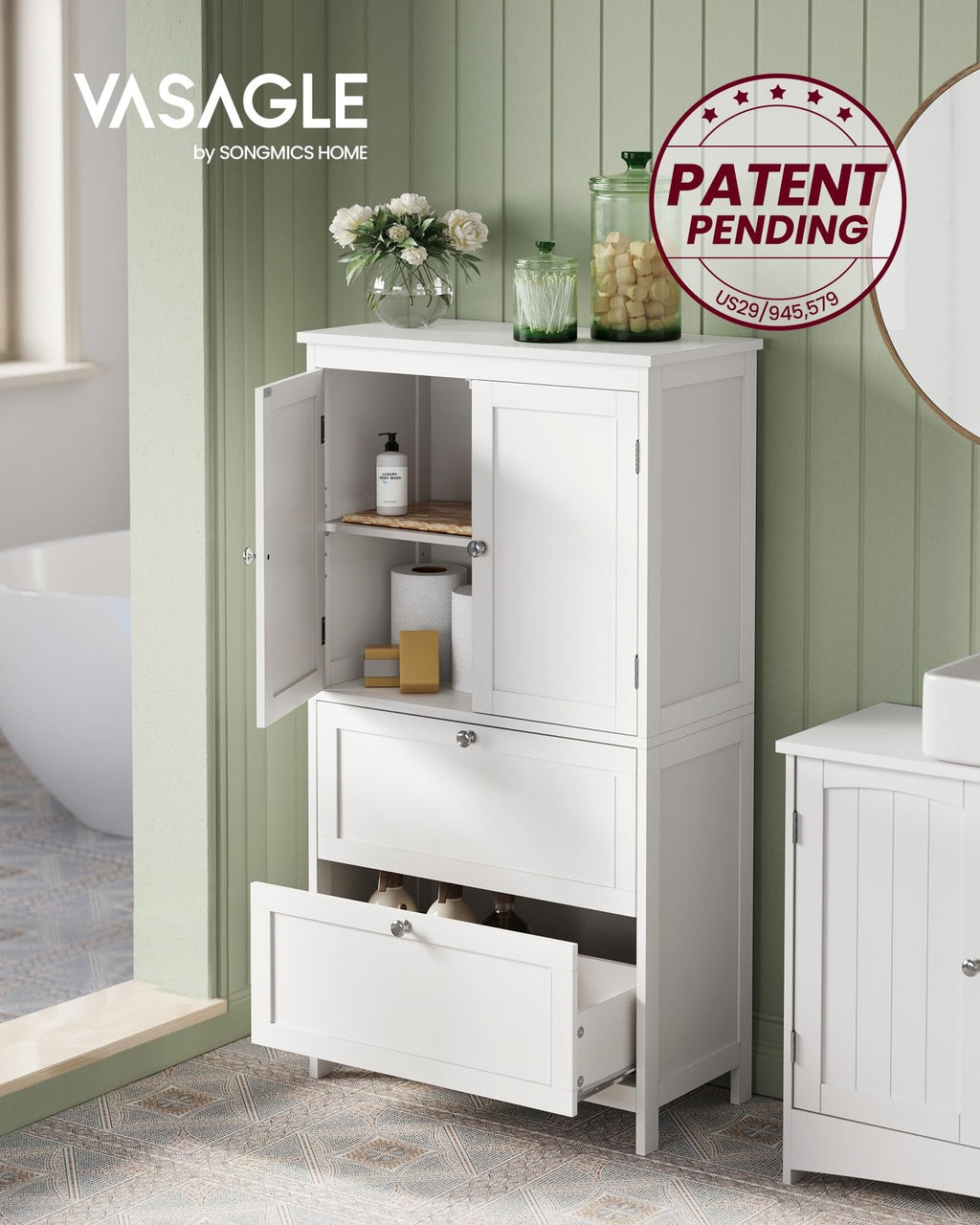 Cloud White Bathroom Floor Cabinet with 2 Doors, 2 Drawers P123987