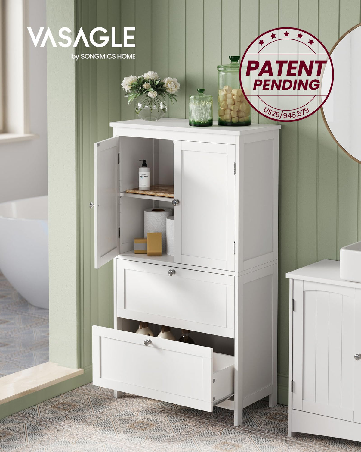 Cloud White Bathroom Floor Cabinet with 2 Doors, 2 Drawers P123987