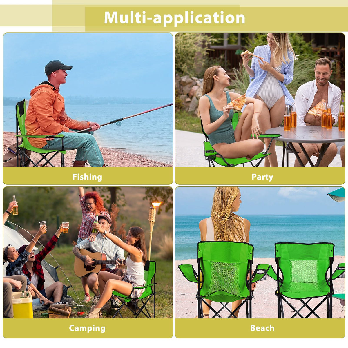 2 PCS Folding Camping Chair with Cupholder and Carry Bag P977