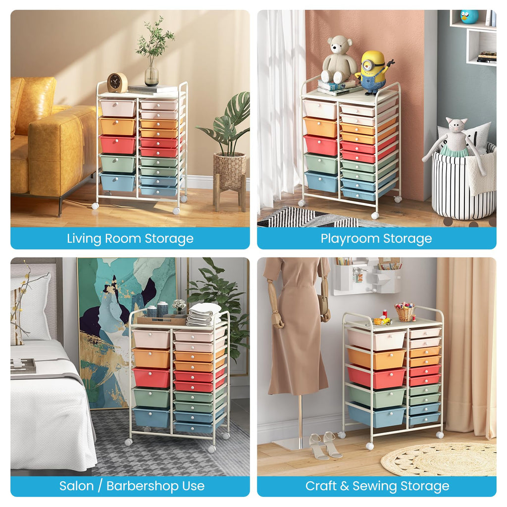 15 Drawer Rolling Storage Cart with Wheels O498186