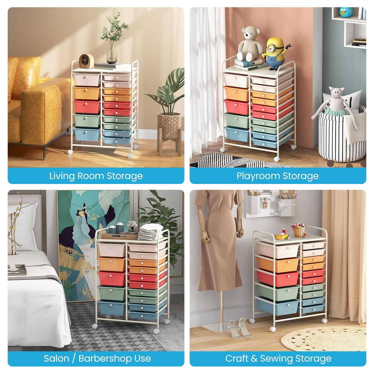 15 Drawer Rolling Storage Cart with Wheels O498186