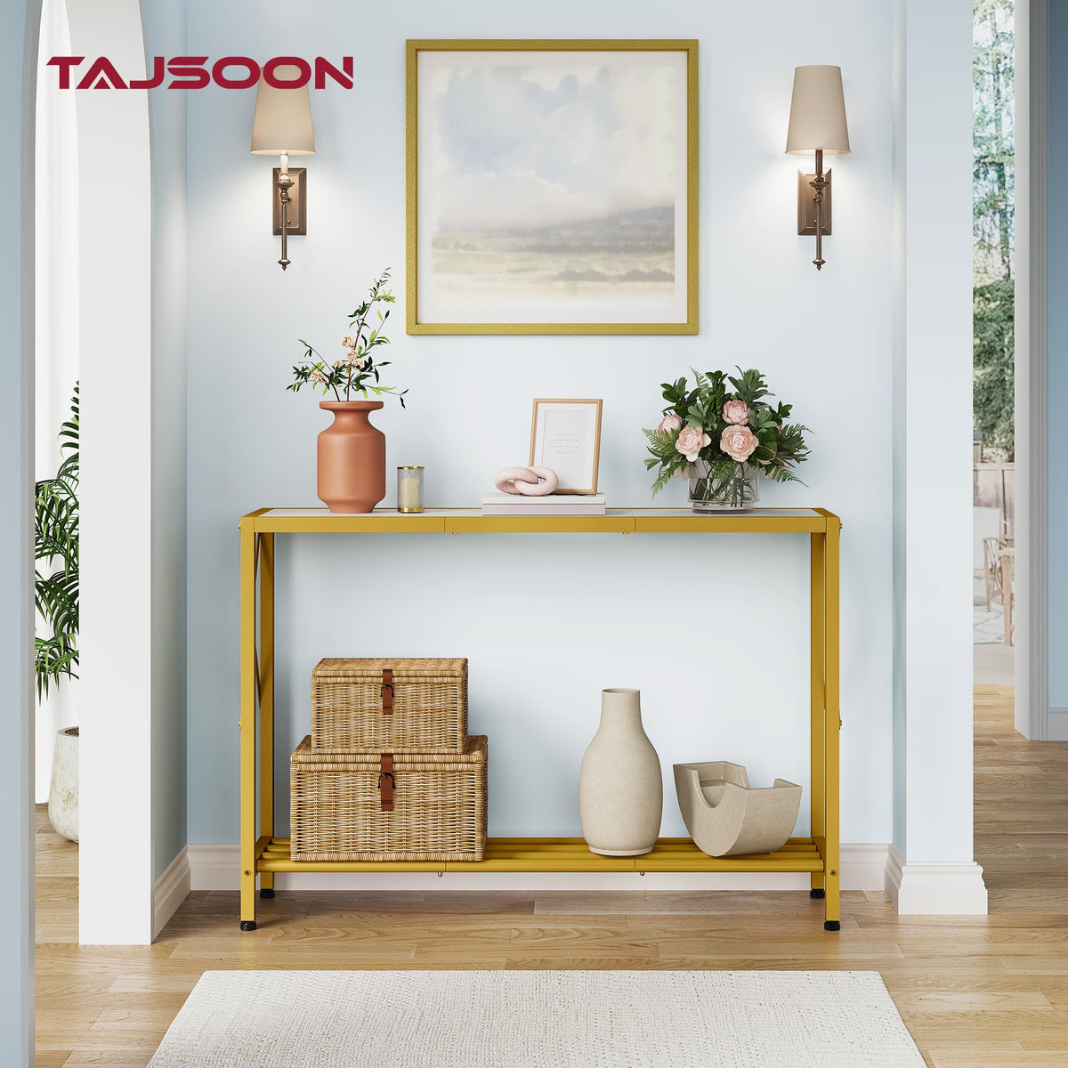 41.8" 2 Tier Gold Console Table with Shelves Z946