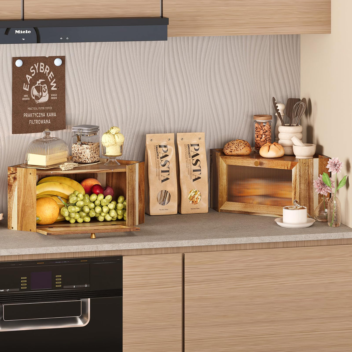 Acacia Wood Corner Bread Box H3965